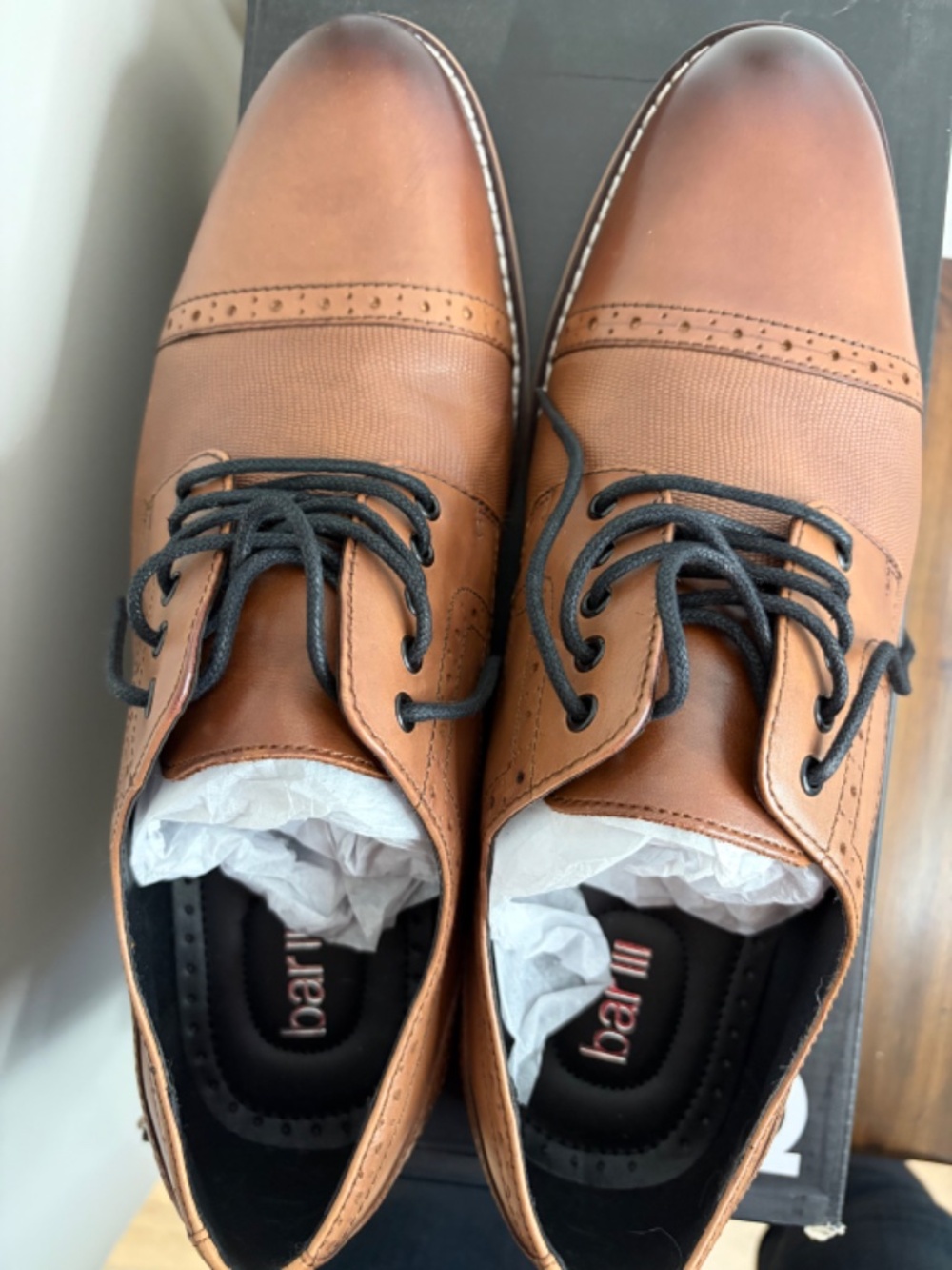 NIB Bar III Men’s Cognac Tan Leather Brogue Cap Toe Oxfords Dress Shoes. 10 M - Picture 3 of 7